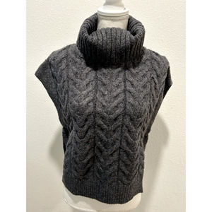 FRYE Women's High-Low Turtleneck Sweater Vest Charcoal Color Knit Pullover B02